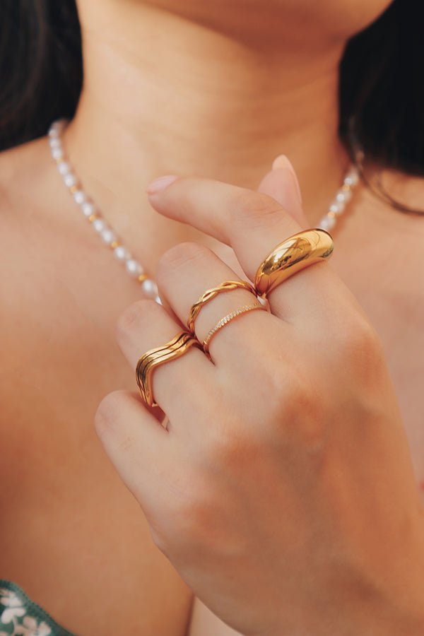 18k gold plated weave ring, skin-friendly and water-resistant.