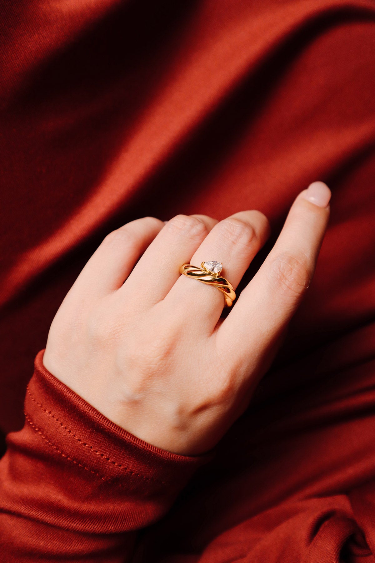Colette Wave Pear CZ Ring