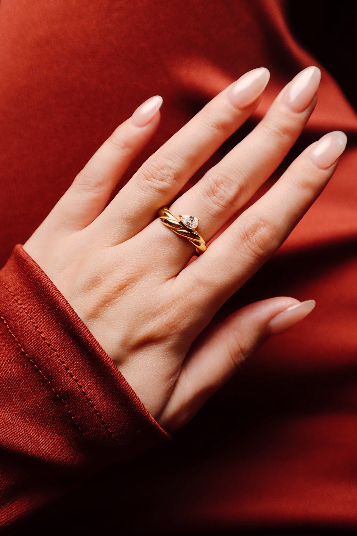 Colette Wave Pear CZ Ring