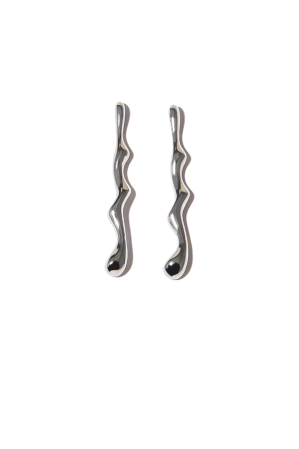 A pair or irreguar silver drop earrings without background
