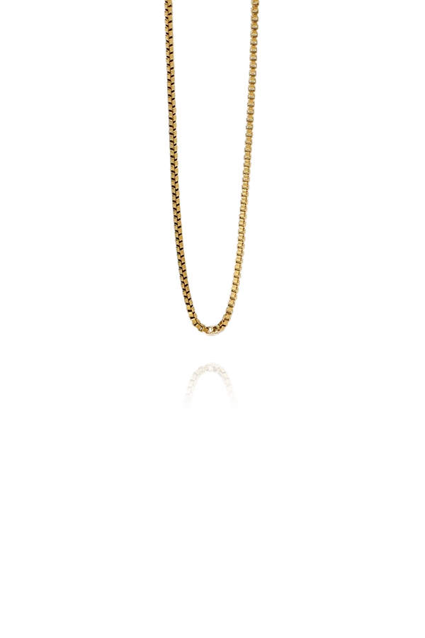 A silm gold cube chain choker without background on display.
