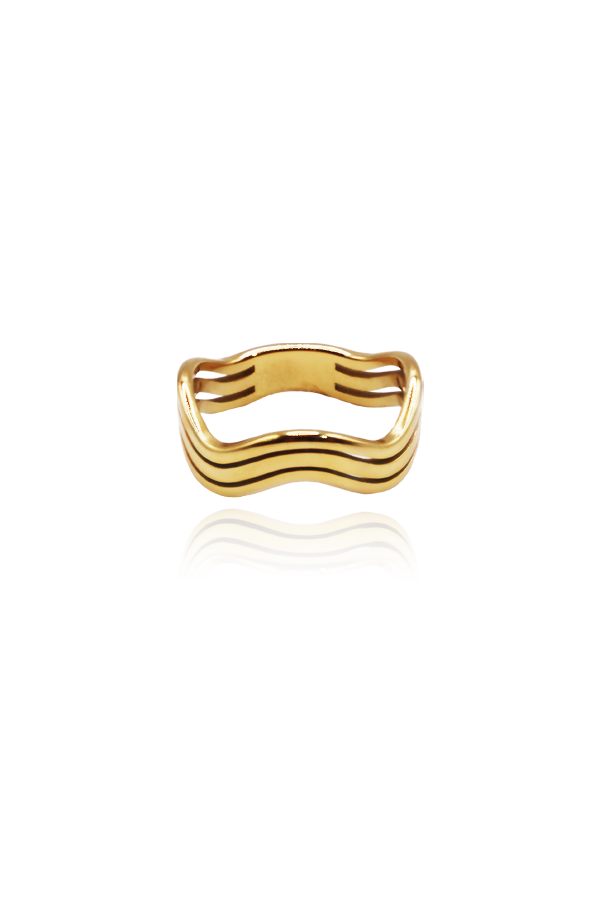Close up stainless steel plated real gold ring.