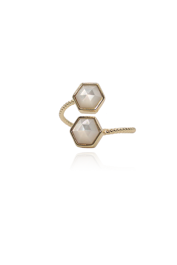 Adjustable duo mother of pearl hexagon ring