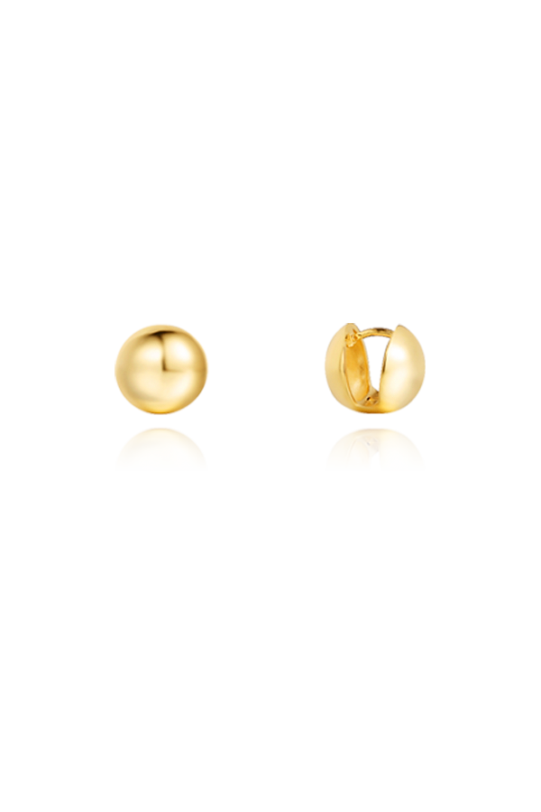 Product display of a pair of gold ball earrings