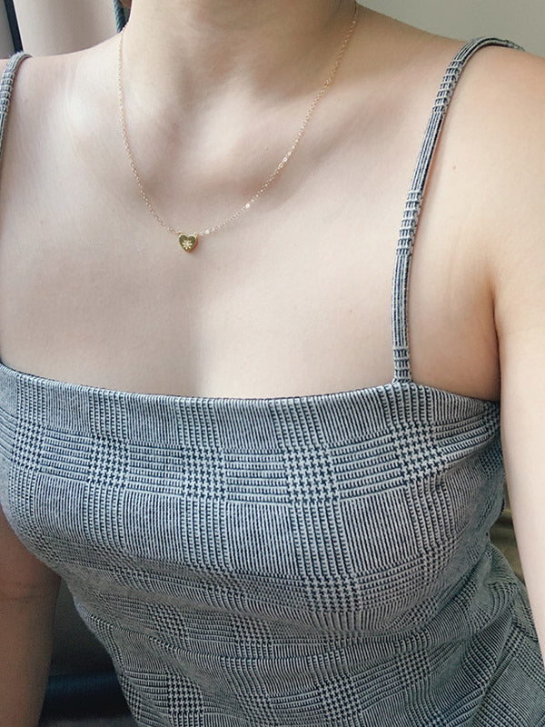 Handmade dainty gold heart shape opal necklace