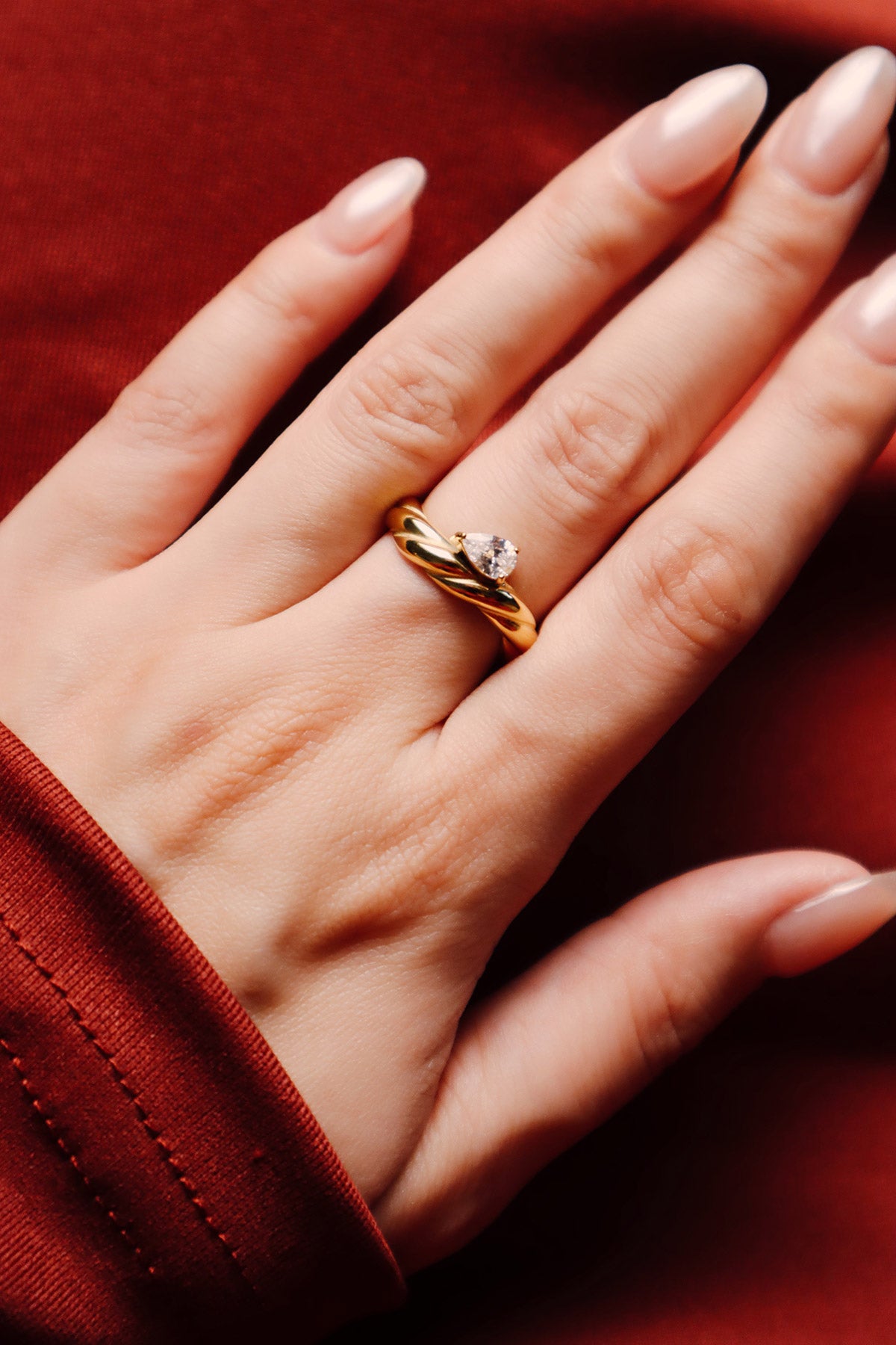 Colette Wave Pear CZ Ring