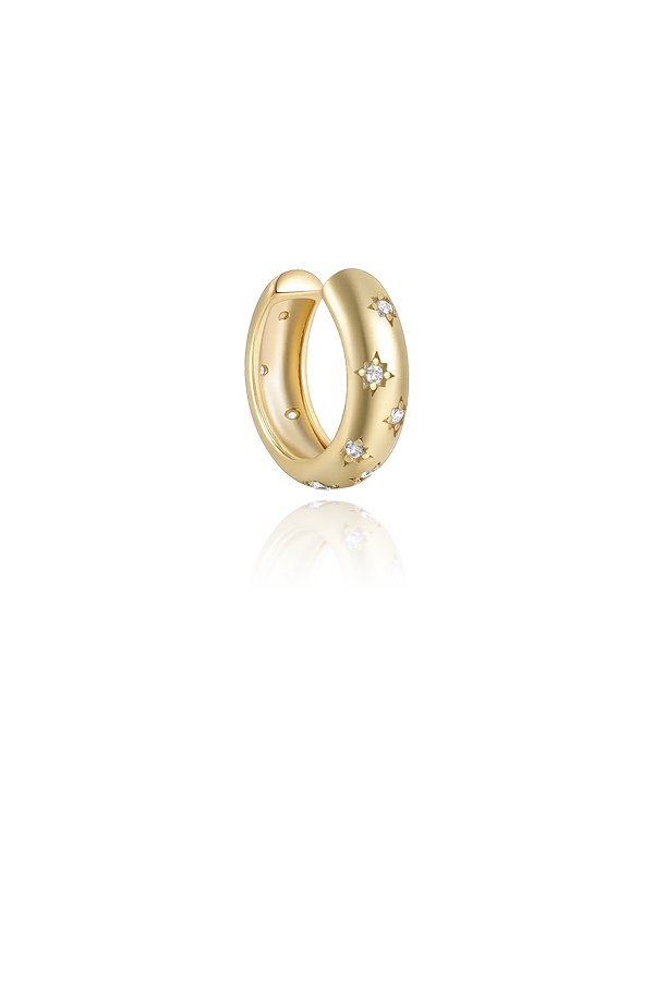 Sterling silver plated with 14k gold star cz ear clip with white background
