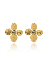 Elegant gold flower earrings with anyolite stone for woman