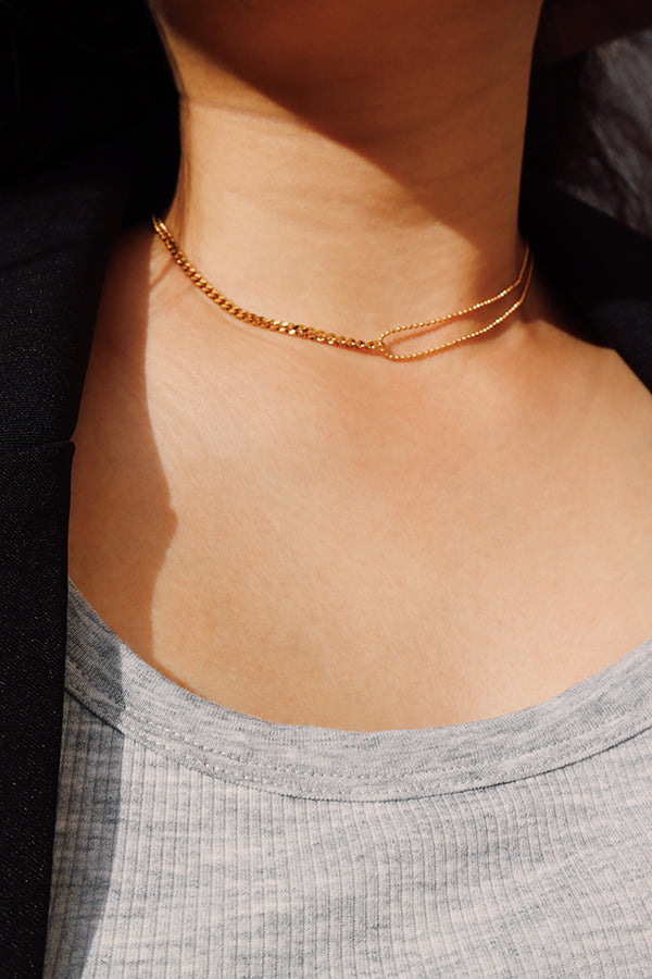Modern double layer necklace crafted from 316L stainless steel, tarnish resistant and suitable for daily wear.