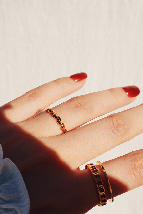Woman showing her ring stacking look to her followers