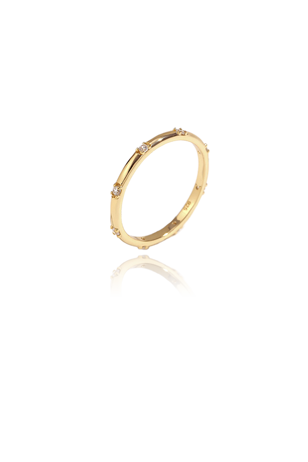 Dainty slim gold ring with white background