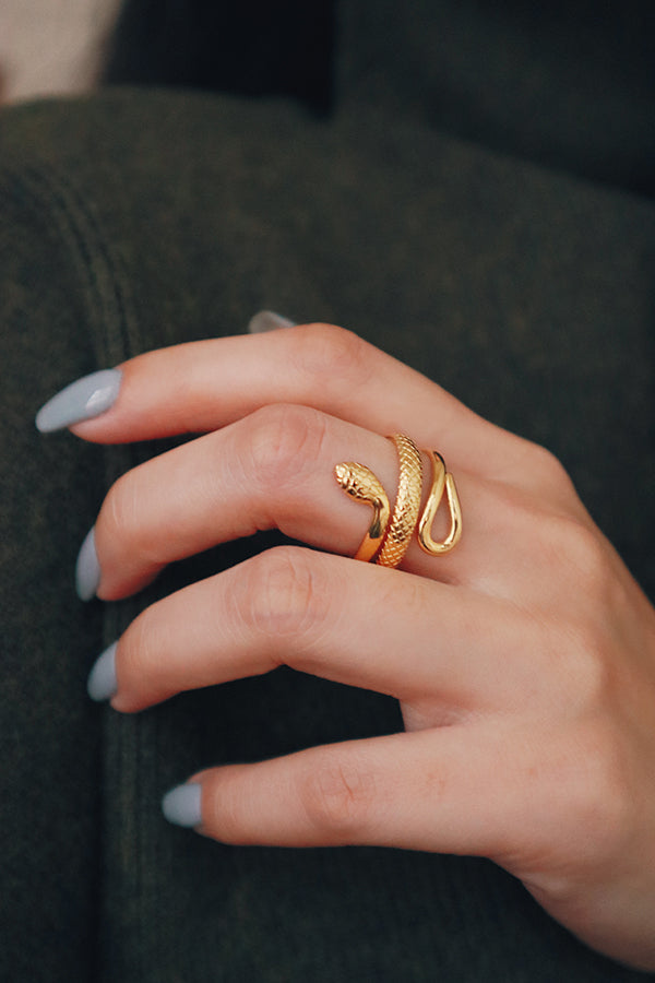 Stainless steel gold plated sexy serpentine statement ring close up