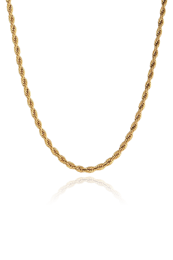 Elegant Ada rope necklace in gold, displayed on a plain background to highlight its luxurious twisted rope design.