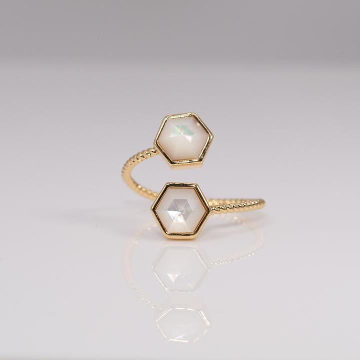 Handmade duo hexagon mother of pearl stack ring