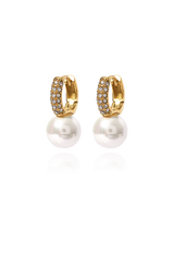 Pearl cz hoop earrings with white background