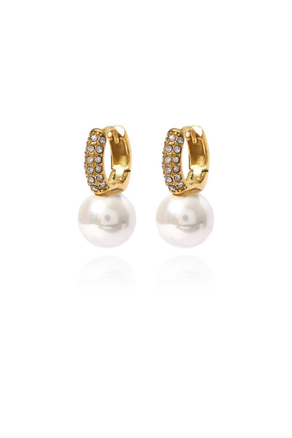 Pearl cz hoop earrings with white background
