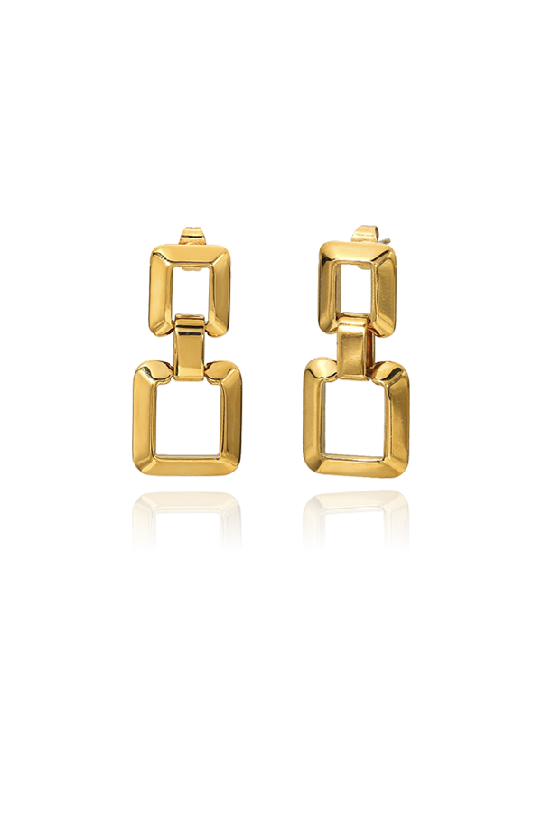 Square drop earrings with white background