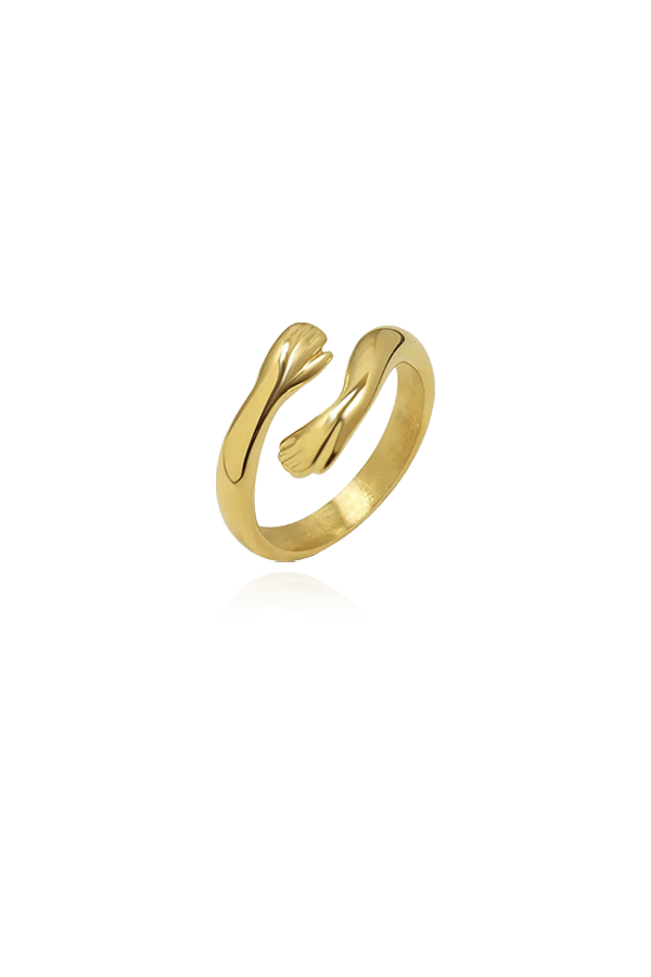 Hug shape gold ring with white background
