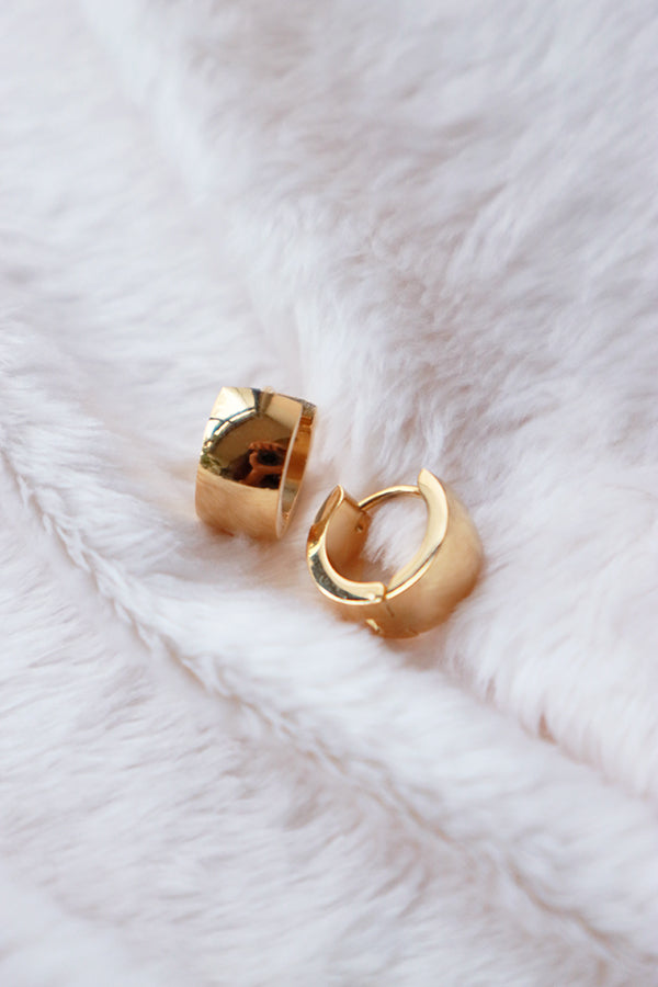 SH&Co. brand gold earrings on the white cloth