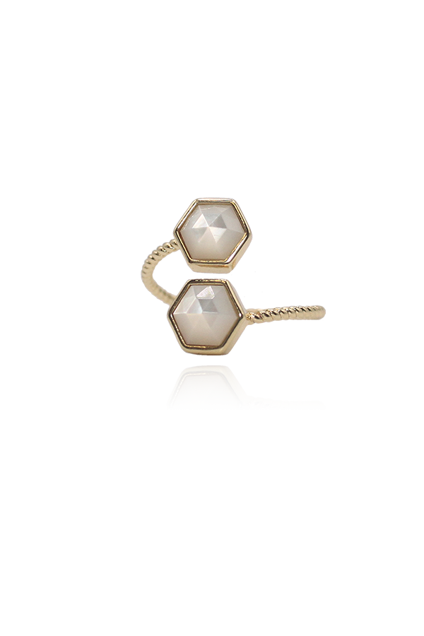 Adjustable duo mother of pearl hexagon ring 