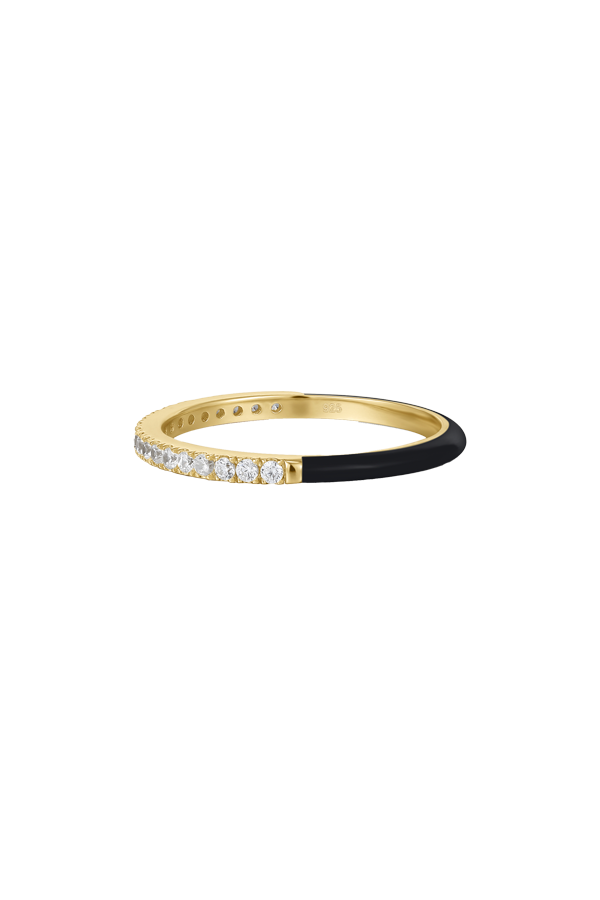 Gold ring with half enamel and half zircon