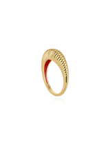 Ribbed gold ring with red color on the inside 