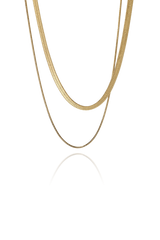 Layered snake chain necklace with white background