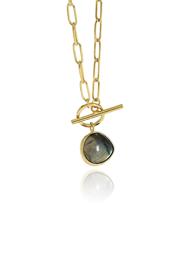 Labradorite necklace with white background