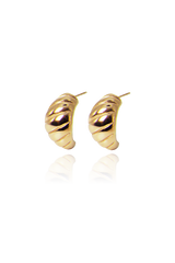 Croissant gold earrings with white background