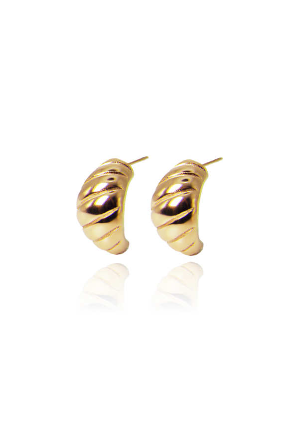 Croissant gold earrings with white background
