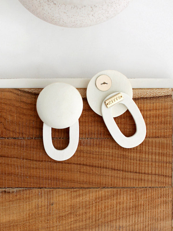 Handmade white wood earrings from SH & Co.
