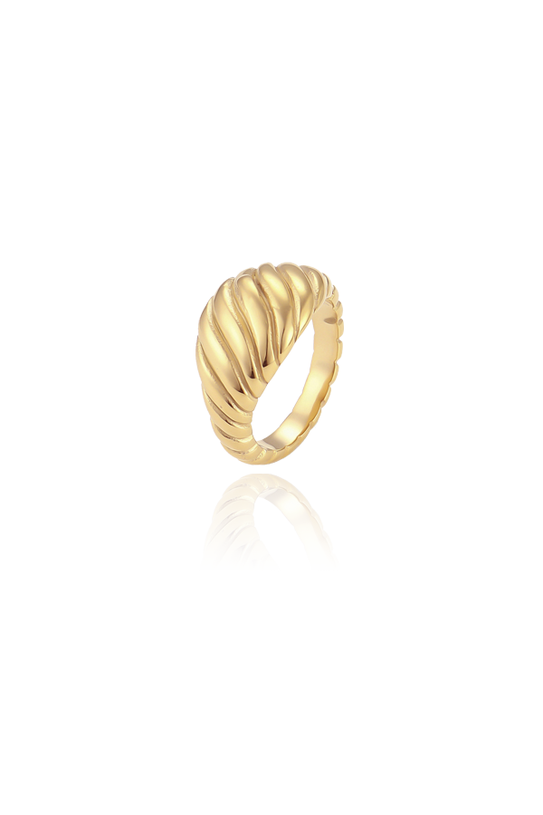 Croissant chunky gold ring with white background