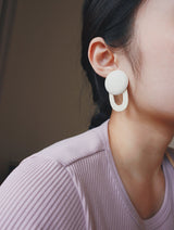Korean warm circle and U shaped combined white wood earrings