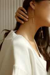Asian girl wearing Korean handmade crystal earrings