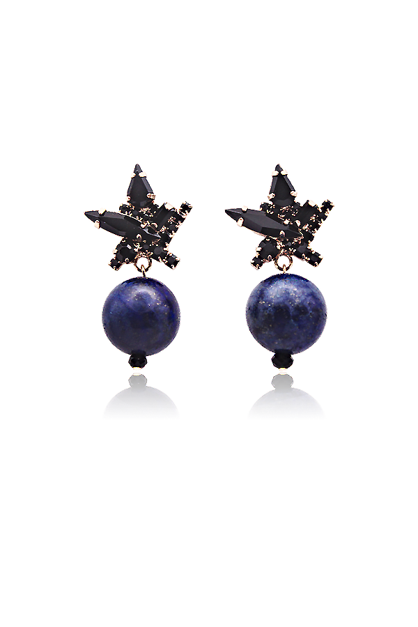 Glass cut stone earrings with hanging lapis lazuli ball
