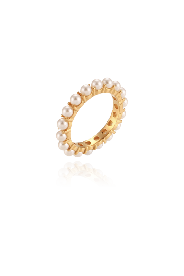Pearl gold ring with white background