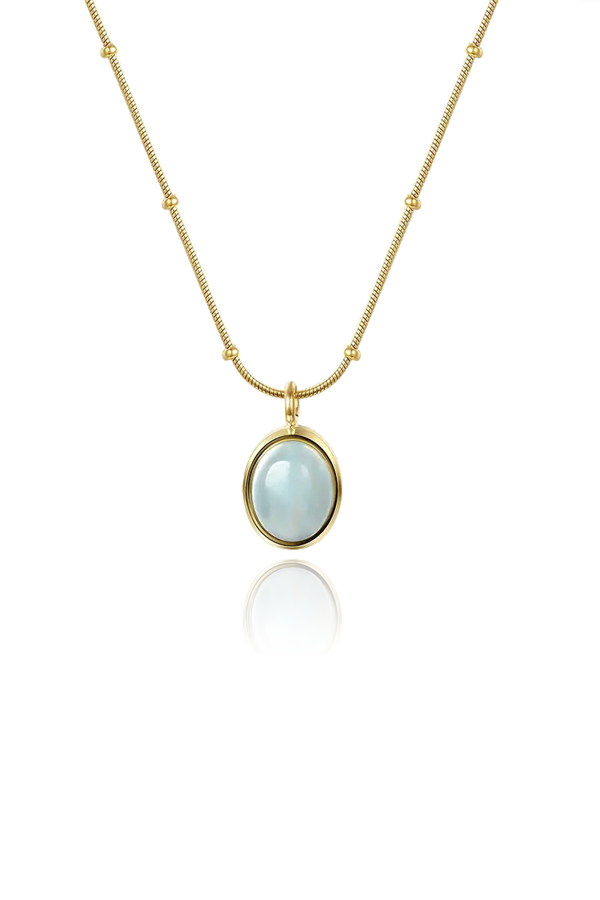 Aquamarine necklace with white background