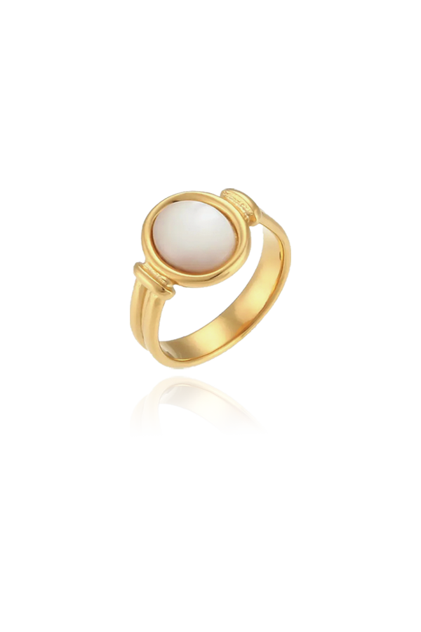 Mother of pearl gold ring with white background