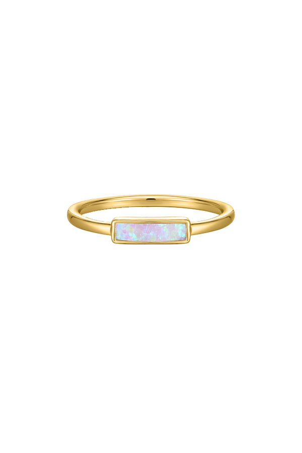 Rectangular opal slim ring on display