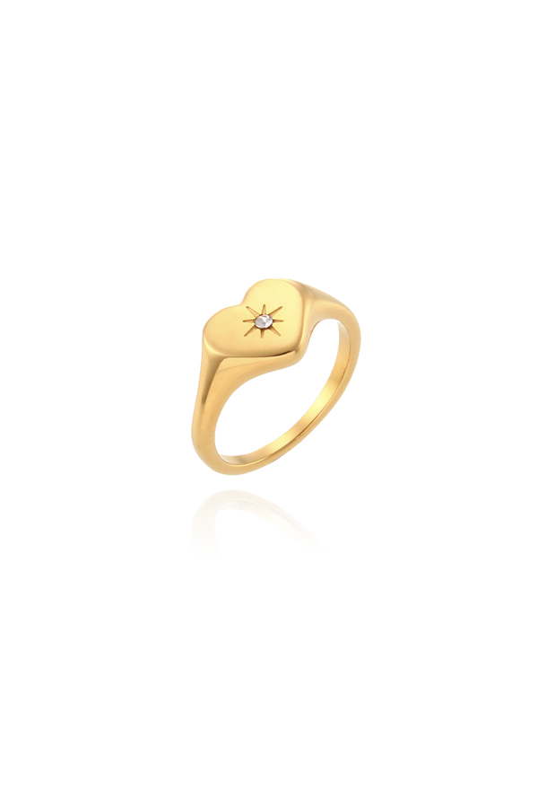 Polaris cubic zirconia heart ring with white background