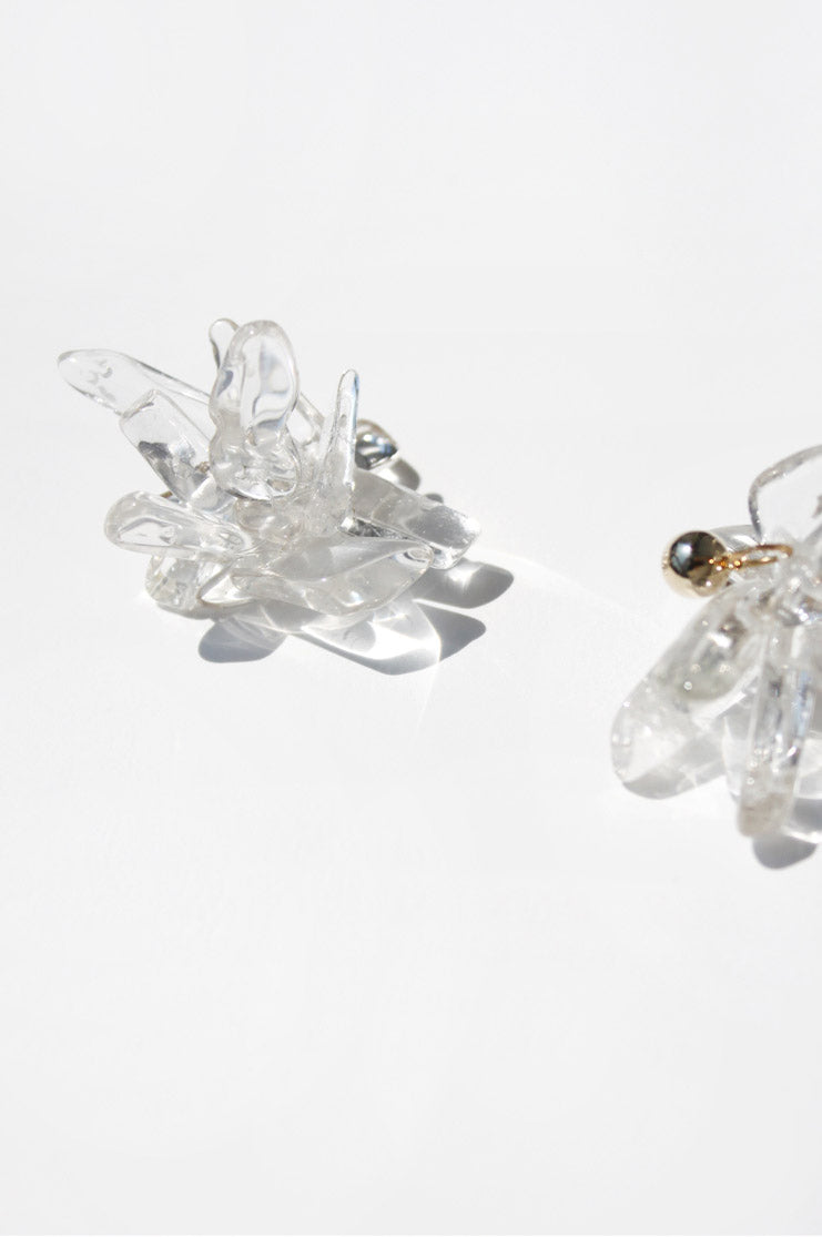 Translucent quartz flower shaped earrings