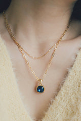 Alluring vintage cubic zirconia necklace, ideal for layering with other pieces, featuring a hypoallergenic, non-tarnish, and water-resistant gold-plated chain.