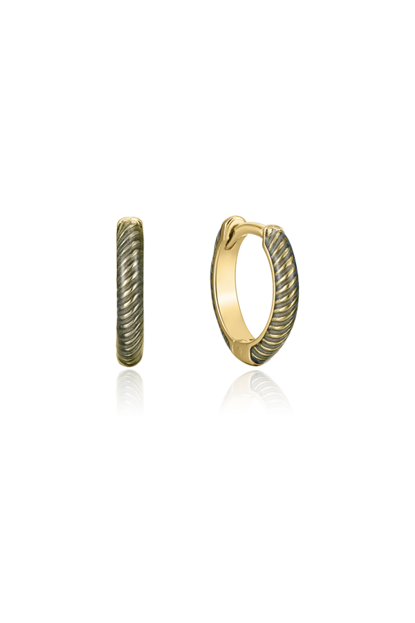 A pair of small ribbed gold huggies from SH & Co.