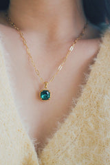 Alluring vintage cubic zirconia necklace, ideal for layering with other pieces, featuring a hypoallergenic, non-tarnish, and water-resistant gold-plated chain.