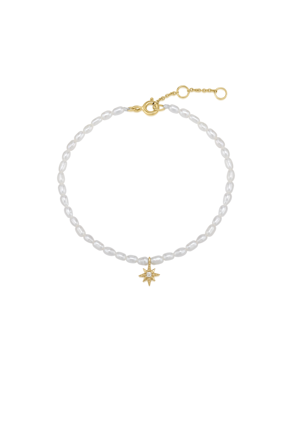 Skinny pearl bracelets with a star hanging 